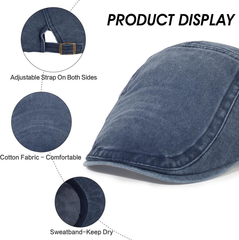 Qlauca Store 3Pcs Men's Newsboy Caps Washing Cotton Cooling Lightweight Scally Cap for Men Adjustable Flat Cap - Image 3